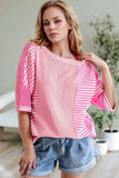 Stripe Color Block Half Sleeve T Shirt - Trendsi - Flyclothing LLC