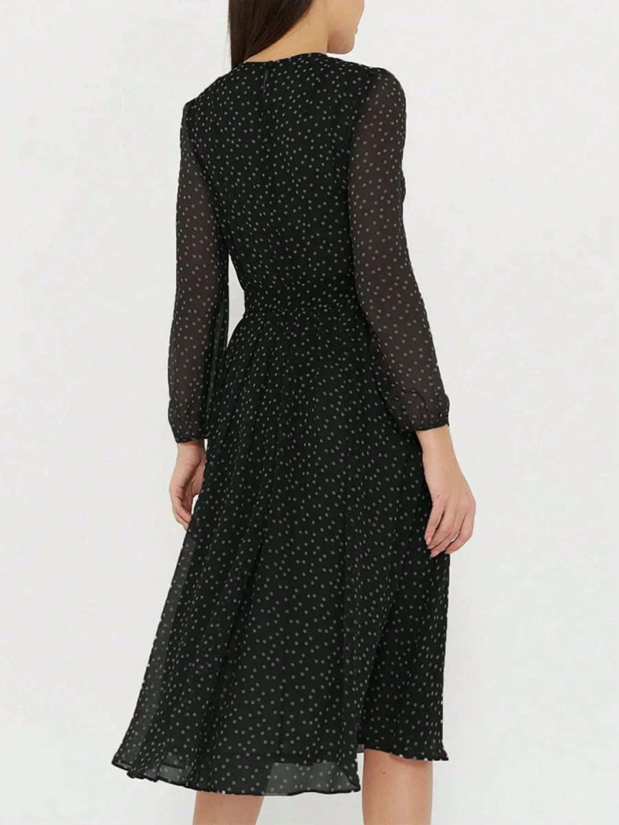 Polka Dot Long Sleeve Midi Dress - Trendsi - Flyclothing LLC