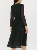 Polka Dot Long Sleeve Midi Dress - Trendsi - Flyclothing LLC