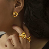 Titanium Steel Zircon Spiral Shape Earrings - Trendsi - Flyclothing LLC