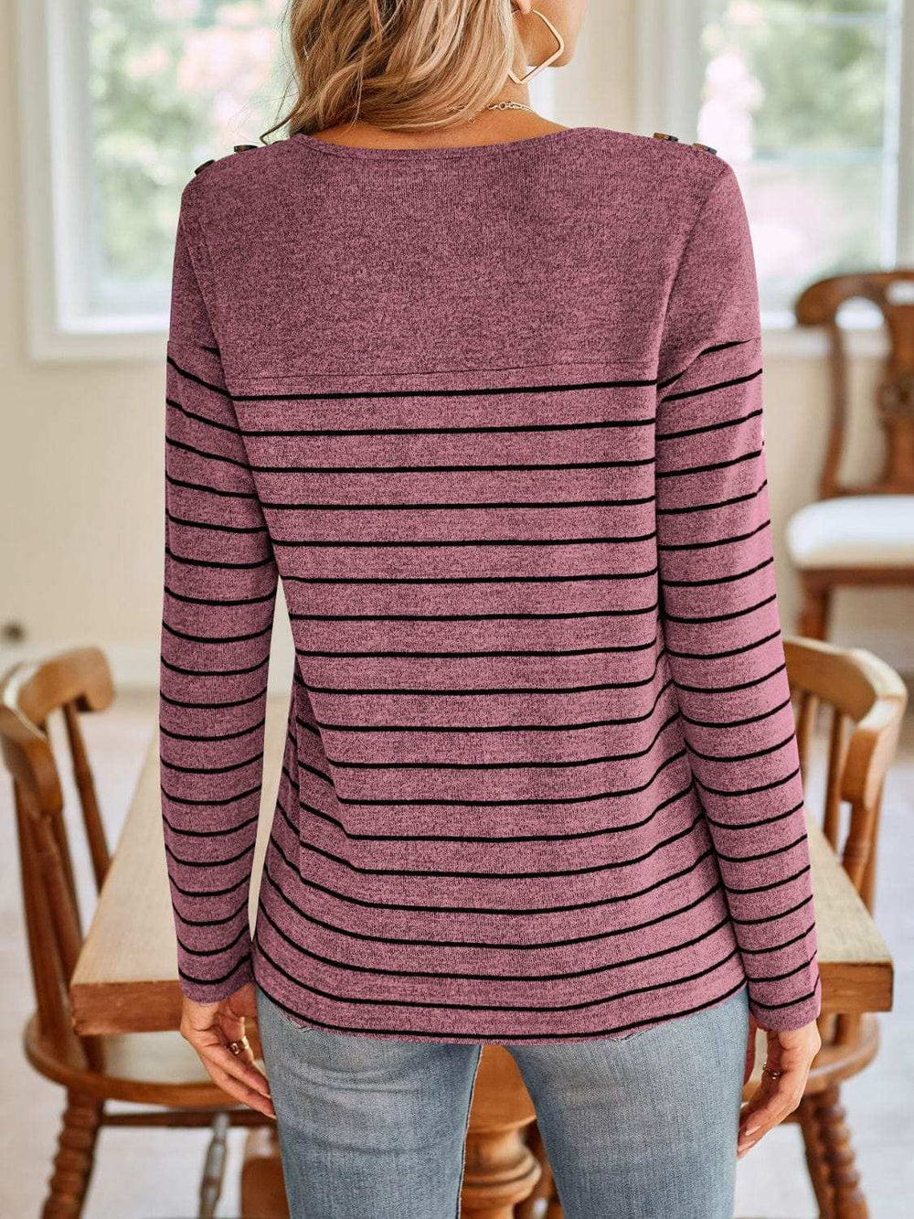 Lovelet Striped Round Neck Long Sleeve T-Shirt - Trendsi - Flyclothing LLC