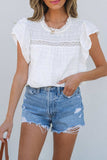 Lace Round Neck Flutter Sleeve Eyelet Blouse - Trendsi - Flyclothing LLC