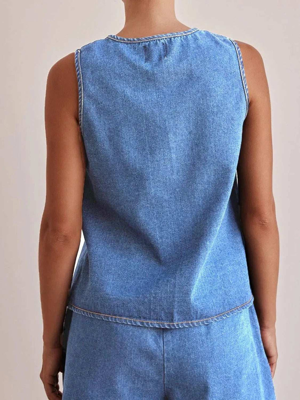 Tie Front Denim Vest - Trendsi - Flyclothing LLC