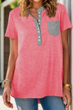 Full Size Half Button Short Sleeve T-Shirt - Trendsi - Flyclothing LLC