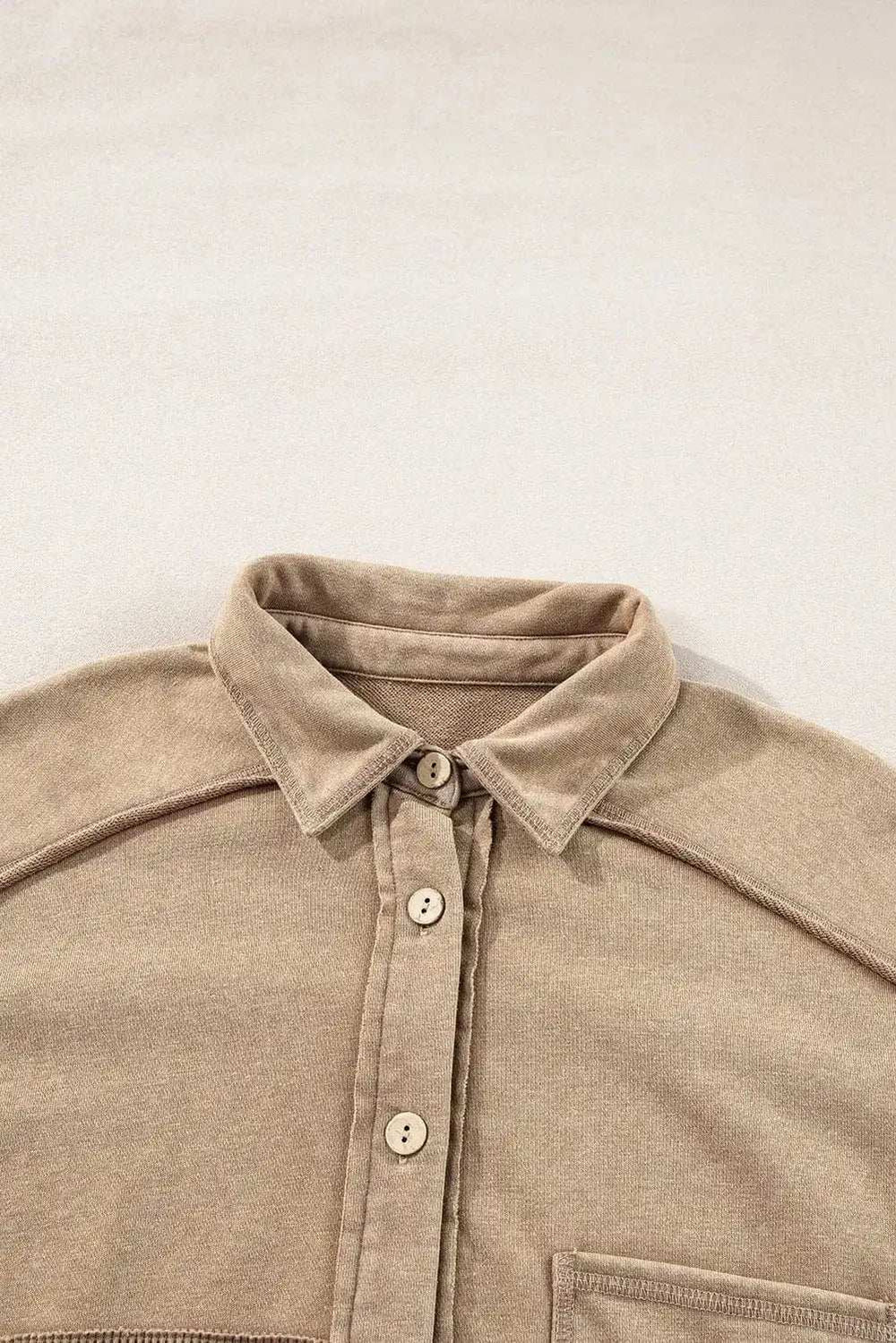 Waffle-Knit Collared Neck Long Sleeve Shacket - Trendsi - Flyclothing LLC