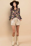 Ces Femme Ruffle Trim Long Sleeve Floral Blouse - Trendsi - Flyclothing LLC