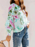 Smocked Printed Round Neck Lantern Sleeve Blouse - Trendsi - Flyclothing LLC