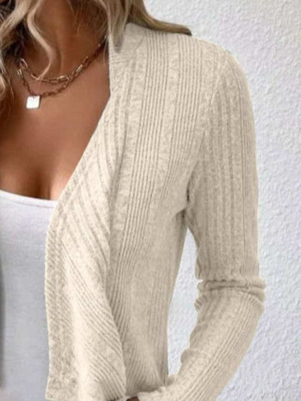 Open Front Long Sleeve Cardigan - Trendsi - Flyclothing LLC