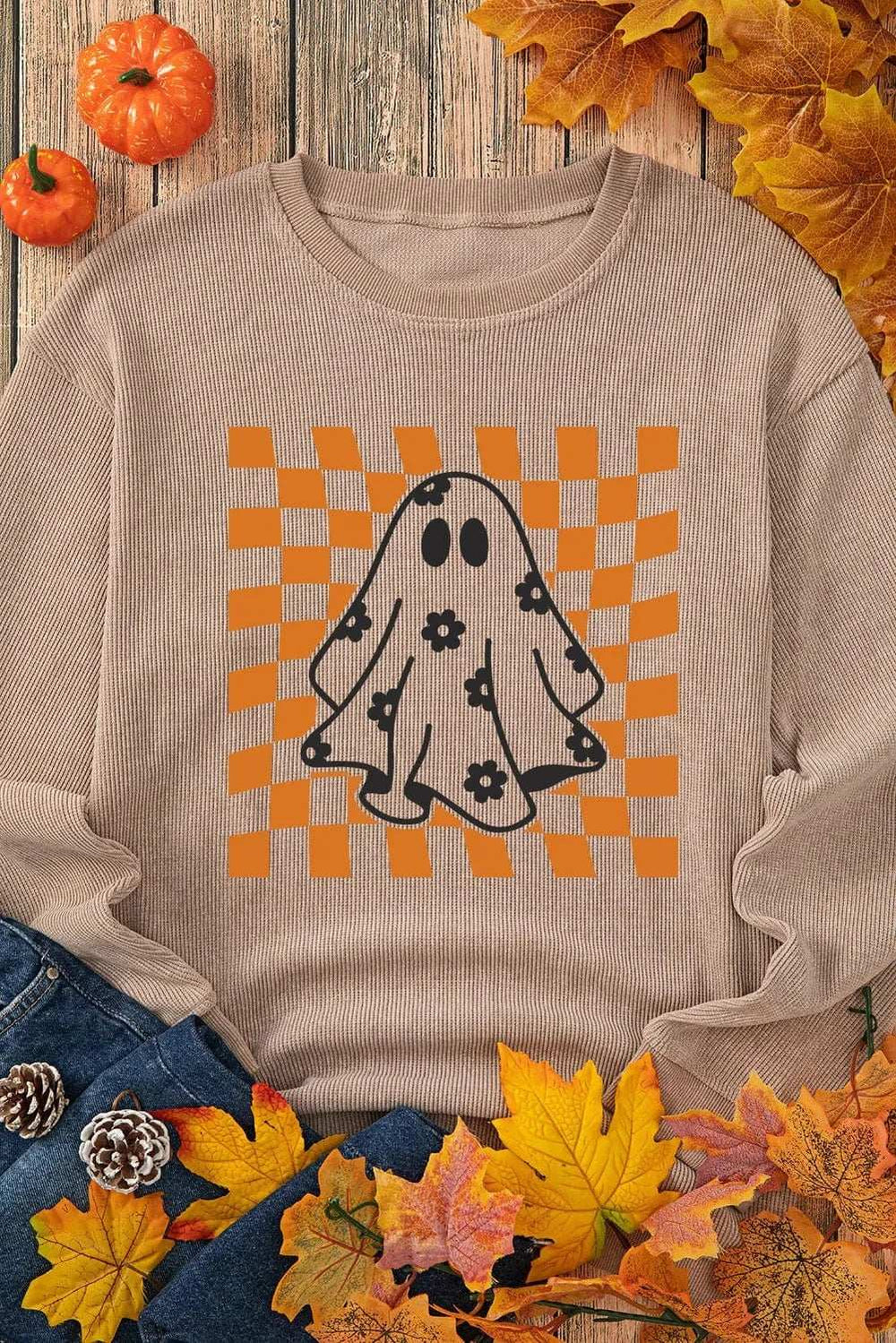 Ghost Round Neck Long Sleeve Sweatshirt - Trendsi - Flyclothing LLC
