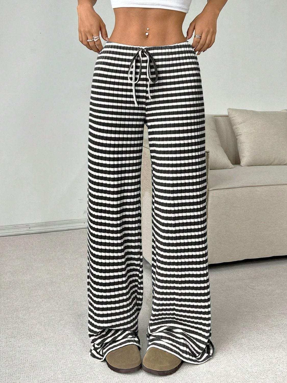 Tied Striped Wide Leg Pants - Trendsi - Flyclothing LLC