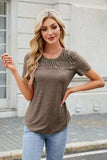 Smocked Round Neck Short Sleeve T-Shirt - Trendsi - Flyclothing LLC