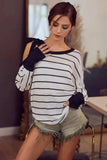 BiBi Stripe Yarn Dye Waffle One Shoulder Ribbon Detail Top - Trendsi - Flyclothing LLC