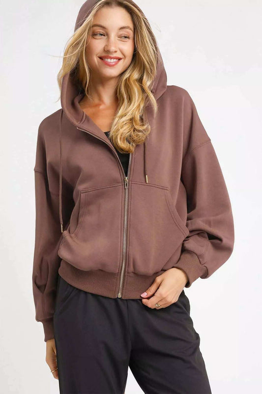 Umgee Zip-Up Fleece Hooded Jacket - Trendsi - Flyclothing LLC