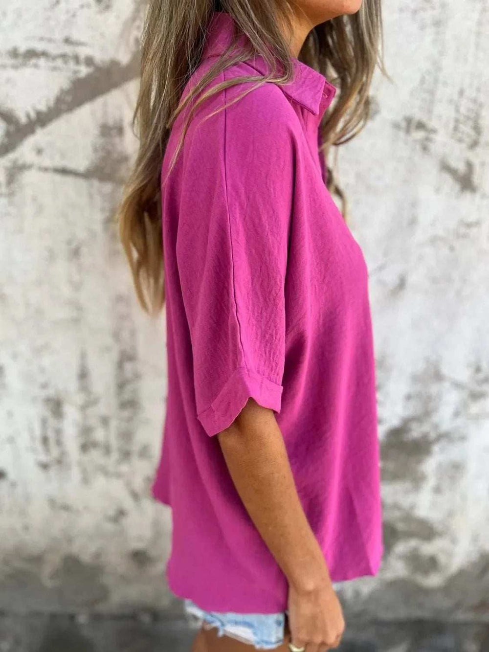 Full Size Collared Neck Half Sleeve Shirt Plus Size - Trendsi - Flyclothing LLC