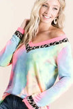 BiBi Tie Dye Terry V-Neck Top - Trendsi - Flyclothing LLC