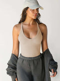 Ribbed V-Neck Halter Tank Top - Trendsi - Flyclothing LLC