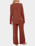 Round Neck Long Sleeve Top and Pants Set - Trendsi - Flyclothing LLC