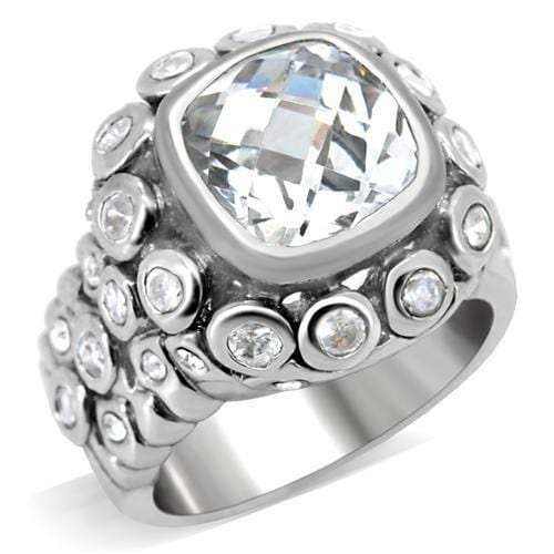 0C705 - Rhodium Brass Ring with AAA Grade CZ in Clear - Alamode - Flyclothing LLC