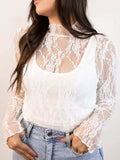 Lace Mock Neck Long Sleeve Top - Trendsi - Flyclothing LLC