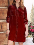 High-Low Button Up Long Sleeve Knee Length Dress - Trendsi - Flyclothing LLC