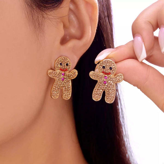 Alloy Gingerbread Man Stud Earrings - Trendsi - Flyclothing LLC