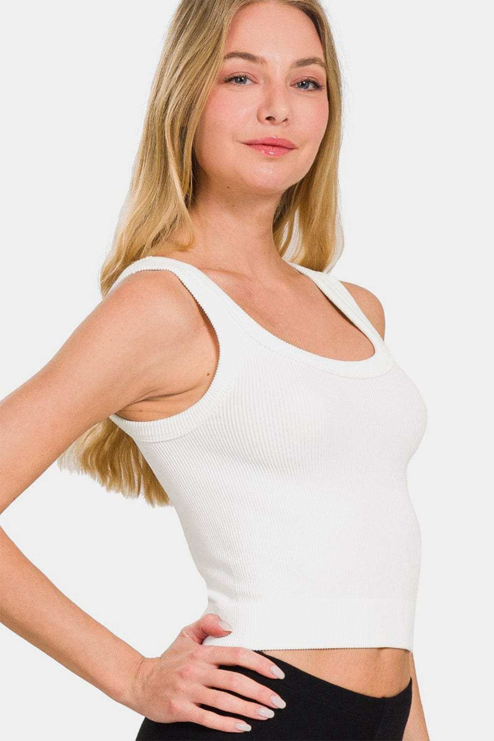 Zenana Ribbed Round Neck Cropped Tank - Trendsi - Flyclothing LLC