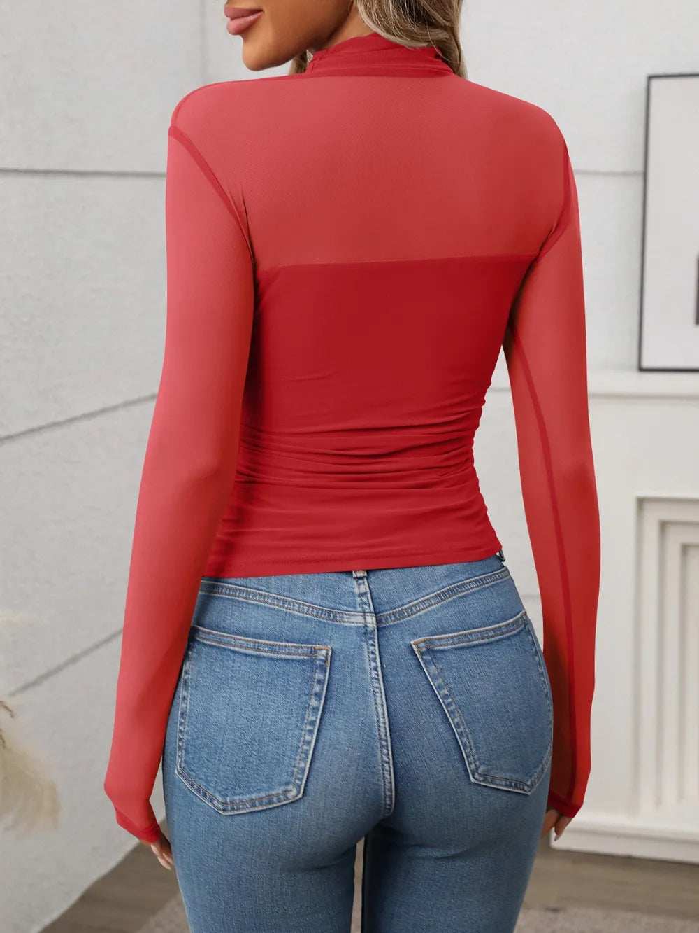 Mock Neck Long Sleeve Top - Trendsi - Flyclothing LLC