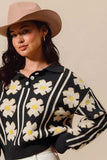 SO ME Floral Stripe Polo Collar Sweater - Trendsi - Flyclothing LLC