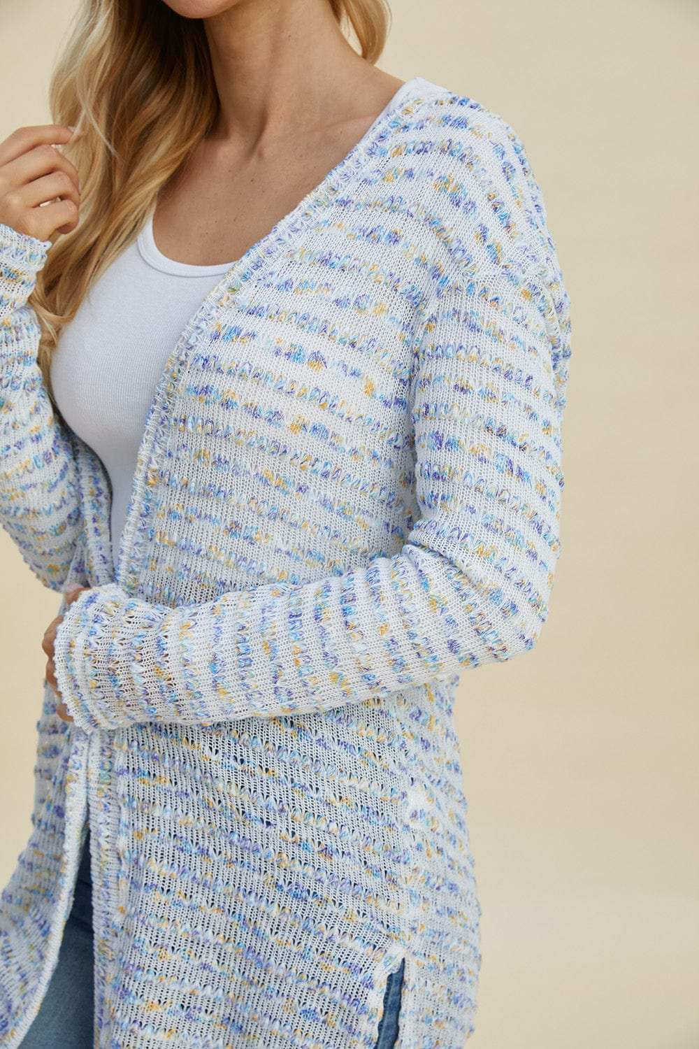 Double Take Full Size Open Front Longline Cardigan - Trendsi - Flyclothing LLC