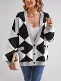 Diamond Pattern Button-Up Knit Cardigan - Trendsi - Flyclothing LLC