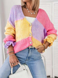 Color Block V-Neck Cardigan - Trendsi - Flyclothing LLC