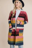 BOMBOM Color Block Striped Open Front Cardigan - Trendsi - Flyclothing LLC