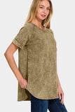 Zenana Heathered Round Neck Short Sleeve Top - Trendsi - Flyclothing LLC