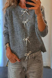 Bow Round Neck Long Sleeve Cardigan - Trendsi - Flyclothing LLC