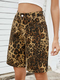 Leopard High Waist Denim Shorts - Trendsi - Flyclothing LLC