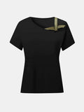 Asymmetrical Neck Short Sleeve T-Shirt - Trendsi - Flyclothing LLC