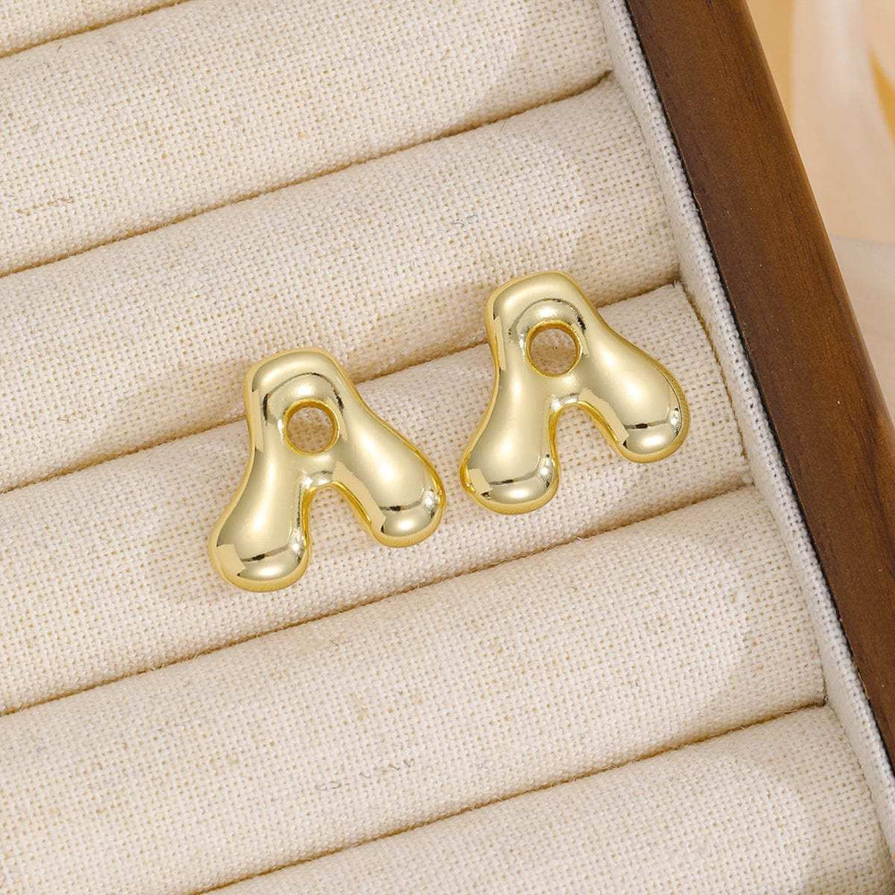 18K Gold-Plated Bubble Letter Stud Earrings - Trendsi - Flyclothing LLC