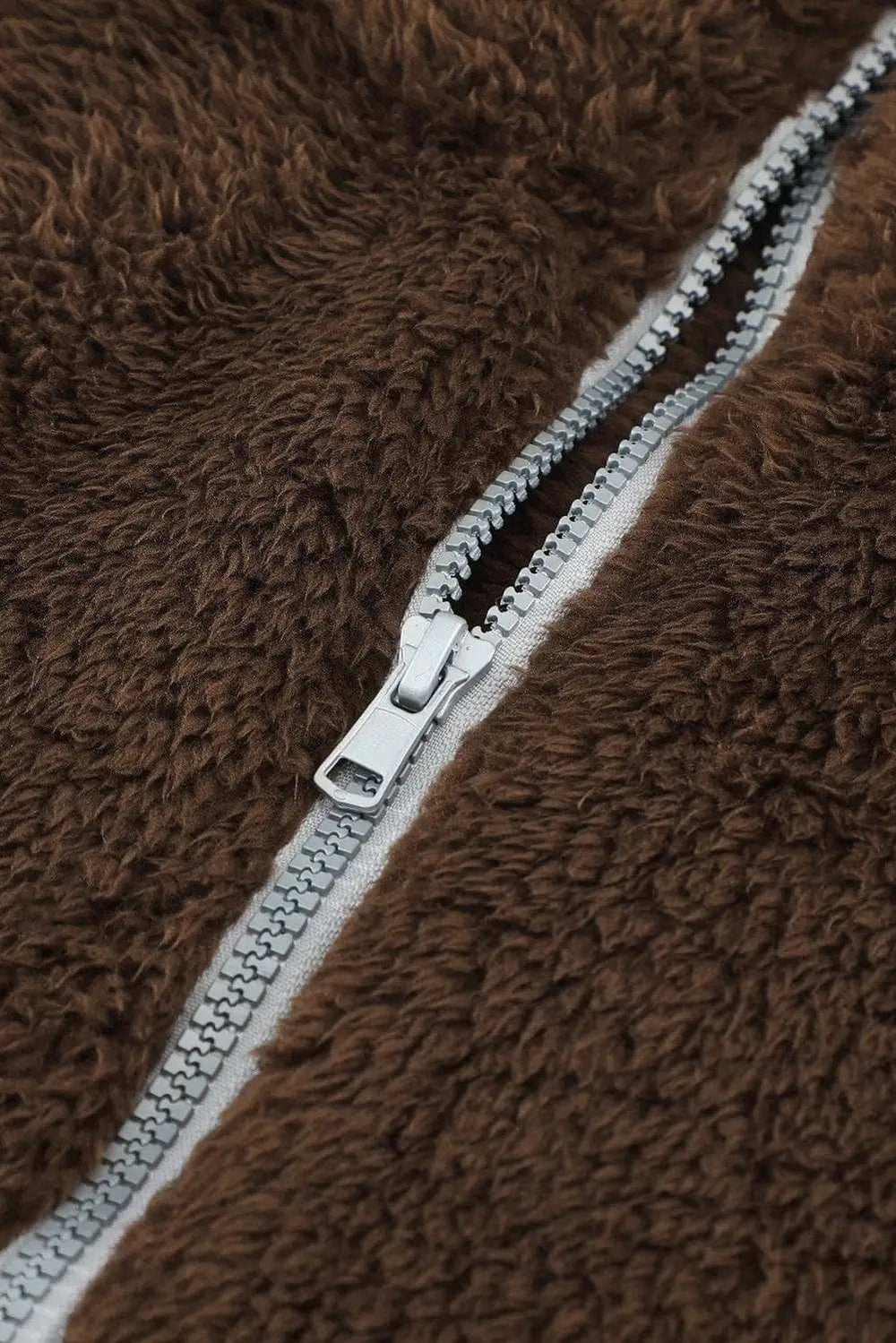 Color Block Half Zip Long Sleeve Fuzzy Sweatshirt - Trendsi - Flyclothing LLC