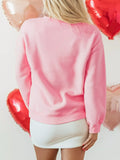 Bow Printed Big Heart Valentines Day Pullover Sweatshirt - Trendsi - Flyclothing LLC