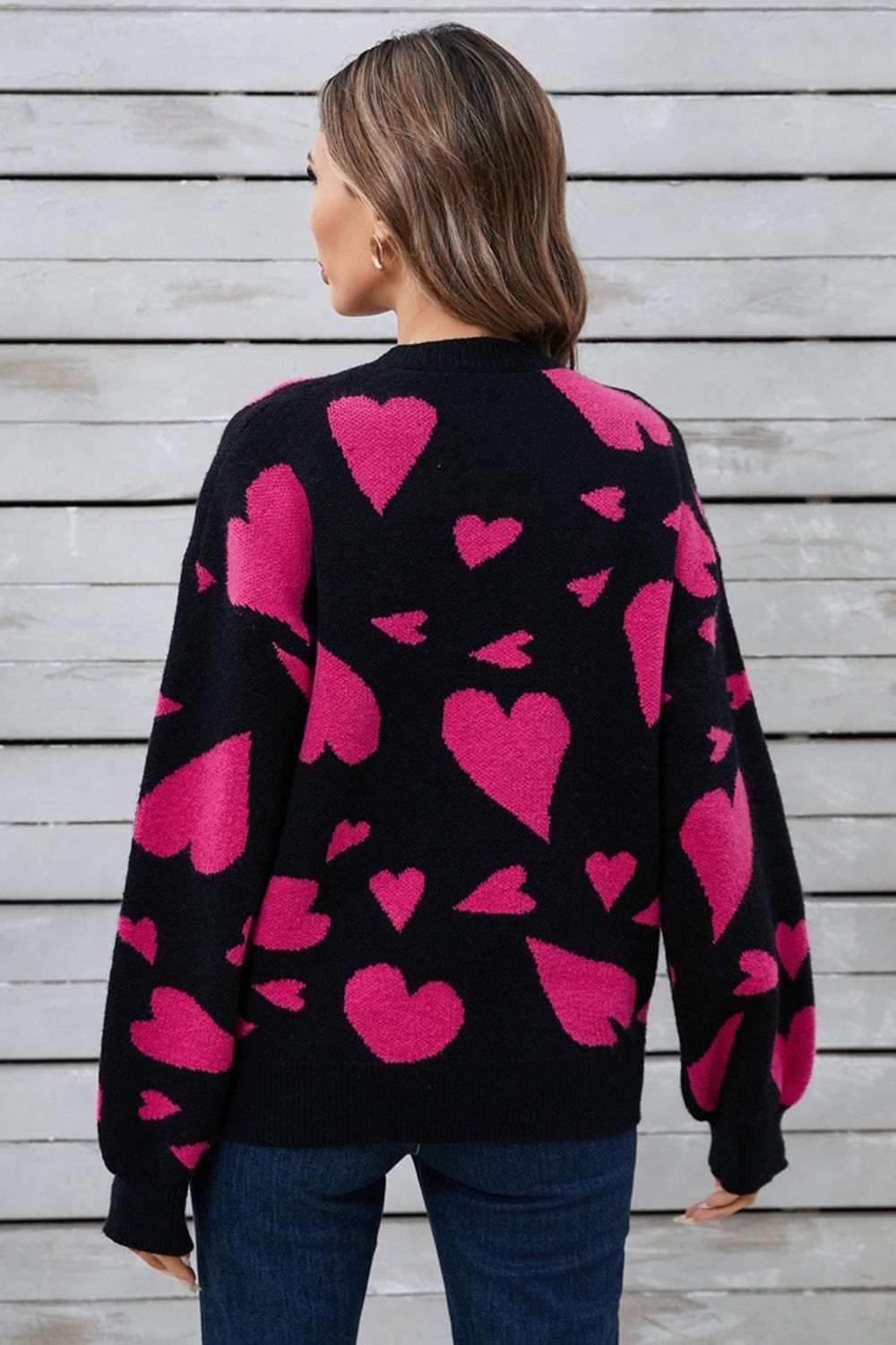 Angel Wings Heart Contrast Round Neck Long Sleeve Sweater - Trendsi - Flyclothing LLC