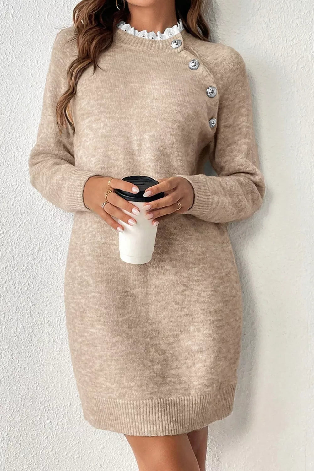 Ribbed Hem Raglan Sleeve Sweater Dress - Trendsi - Flyclothing LLC