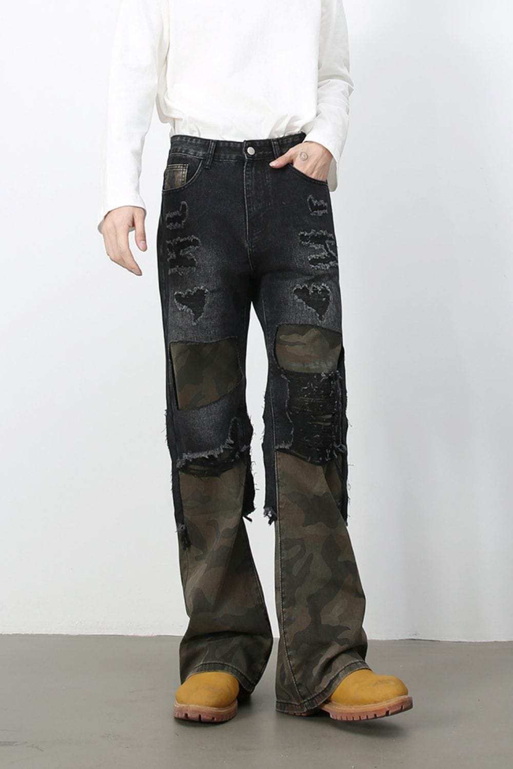 Men's Frayed Hem Camouflage Jeans - Trendsi - Flyclothing LLC