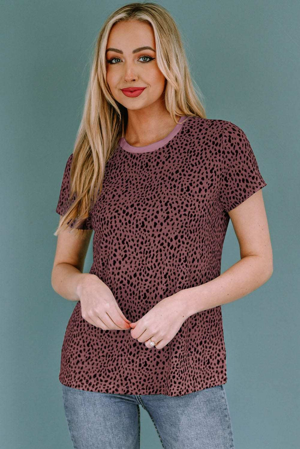 Animal Print Round Neck Short Sleeve T-Shirt - Trendsi - Flyclothing LLC