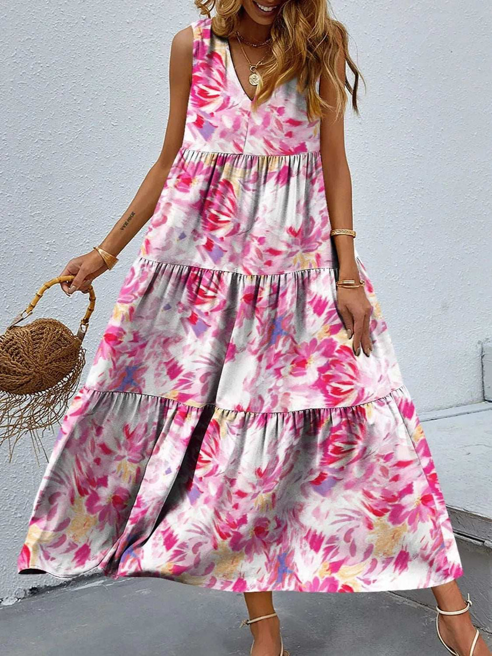 Floral Tiered Maxi Tank Dress - Trendsi - Flyclothing LLC