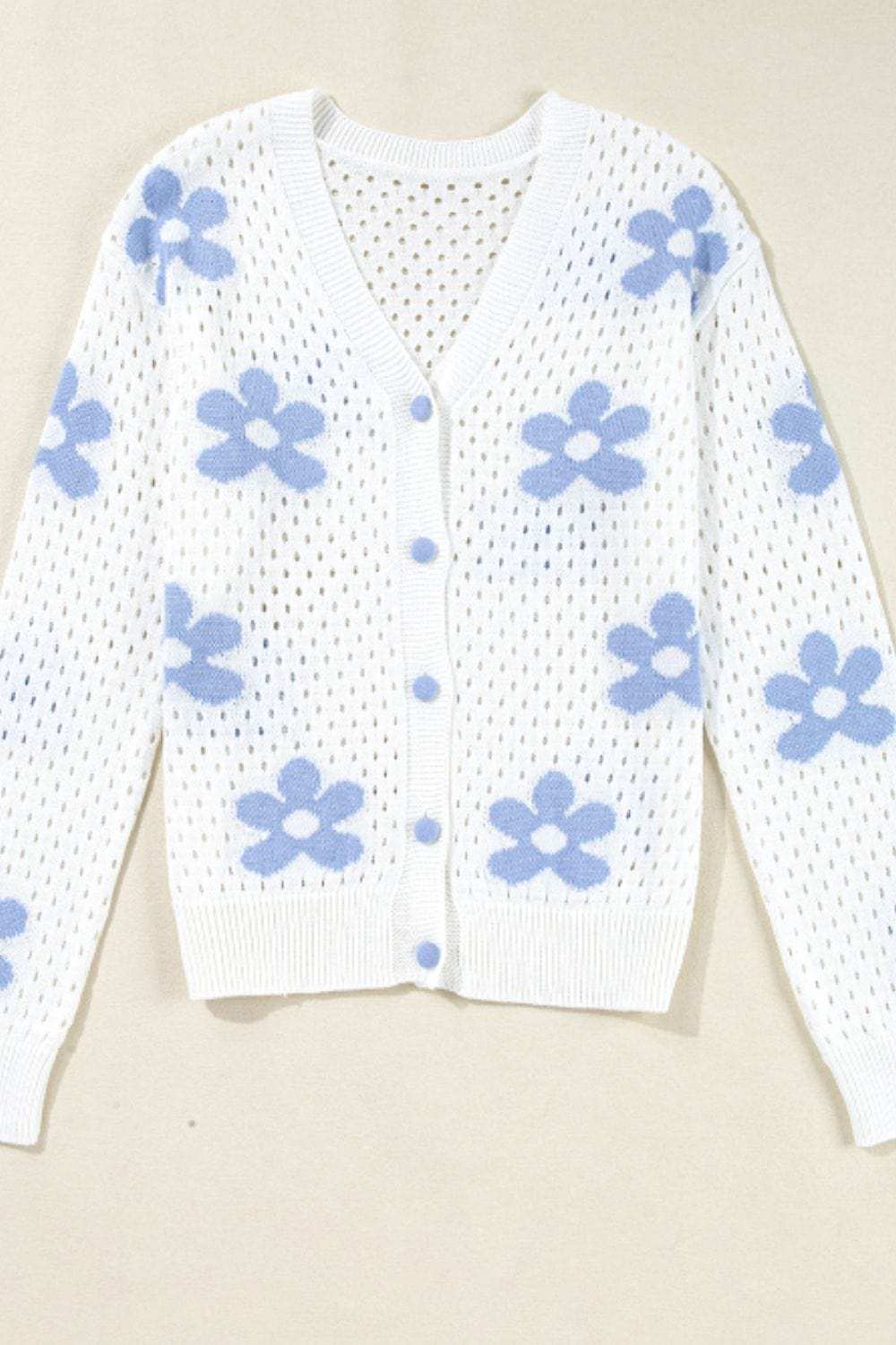 Flower Hollowed Out Button Down Long Sleeve Cardigan - Trendsi - Flyclothing LLC