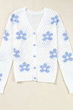 Flower Hollowed Out Button Down Long Sleeve Cardigan - Trendsi - Flyclothing LLC