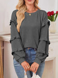 Ruffled Round Neck Long Sleeve Sweatshirt - Trendsi - Flyclothing LLC