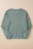 Waffle-Knit Long Sleeve Dropped Shoulder Top - Trendsi - Flyclothing LLC