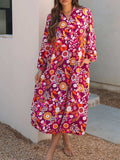 Floral Print Long Sleeve Midi Dress with Pockets - Trendsi - Flyclothing LLC