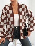 Checkered Open Front Long Sleeve Cardigan - Trendsi - Flyclothing LLC